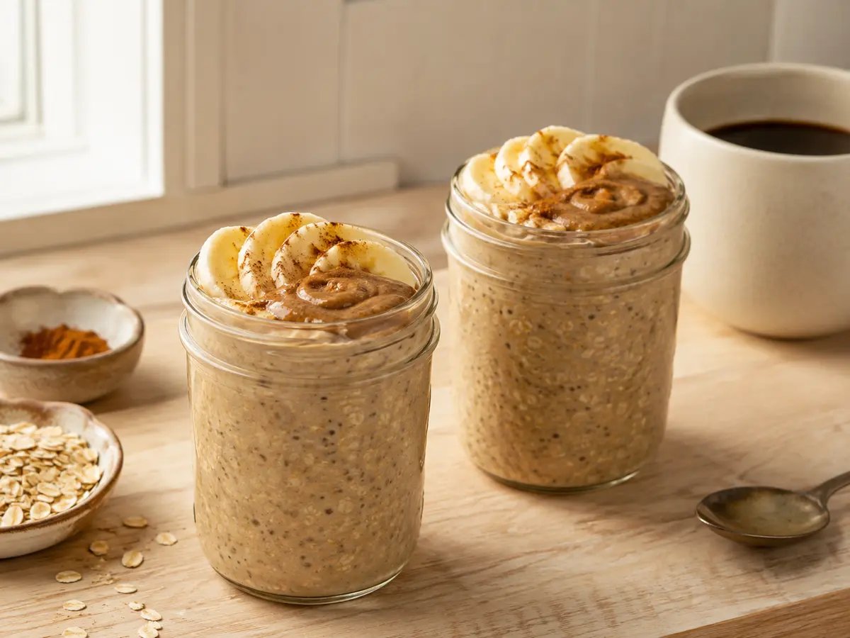 Bol d’overnight oats au café, banane et amandes